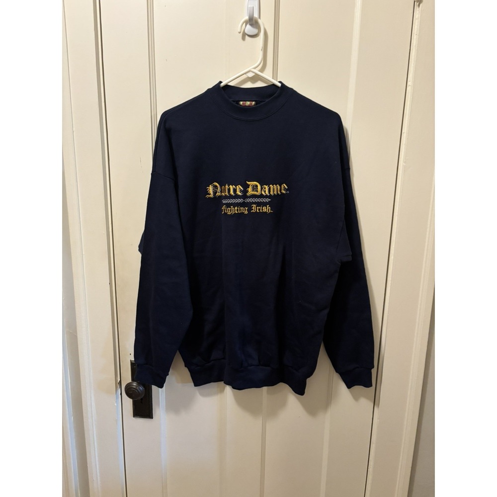 Vintage TSI Notre Dame Fighting Irish Sweatshirt Mens XL Navy Blue Embroidered